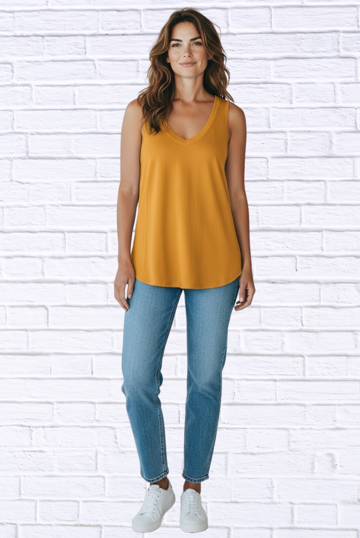 Women’s Soft Knit V-Neck Sleeveless Top – Lightweight Summer Tank in Multiple Colors Tangerine