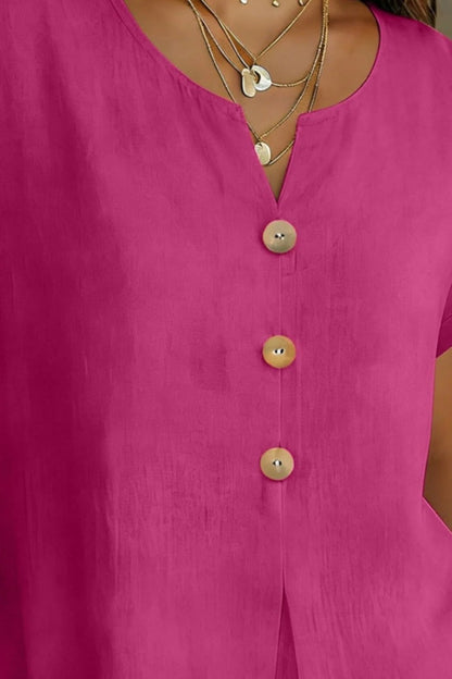 Decor Button Short Sleeve Blouse | Elegant Women’s Top