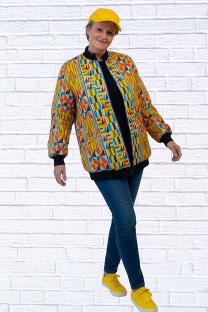 Maddy Traditional Bomber Printed Ethnic Jacket - Bold Prints | Diva USA 38 Multi Yellow