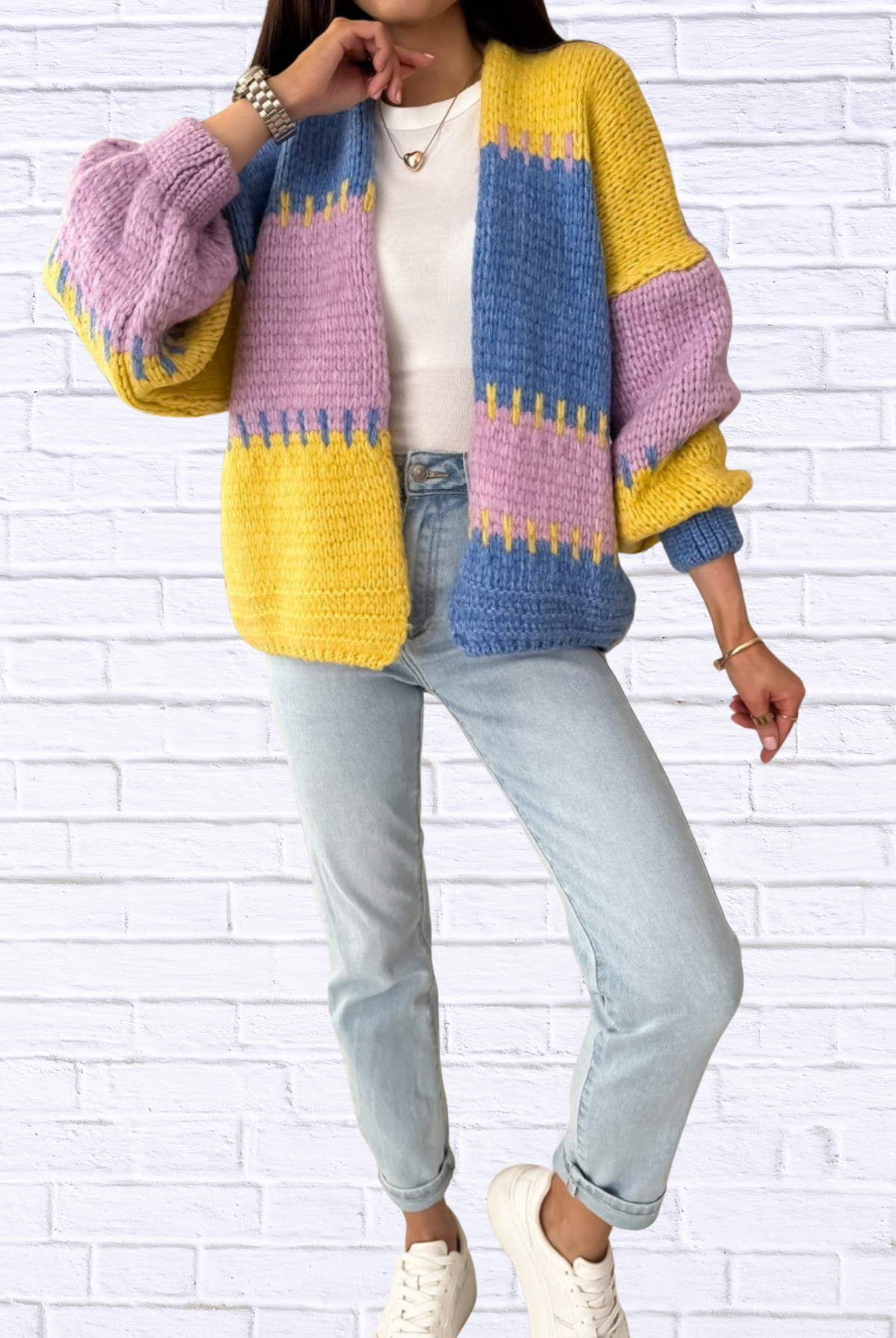 Color Block Open Front Cardigan