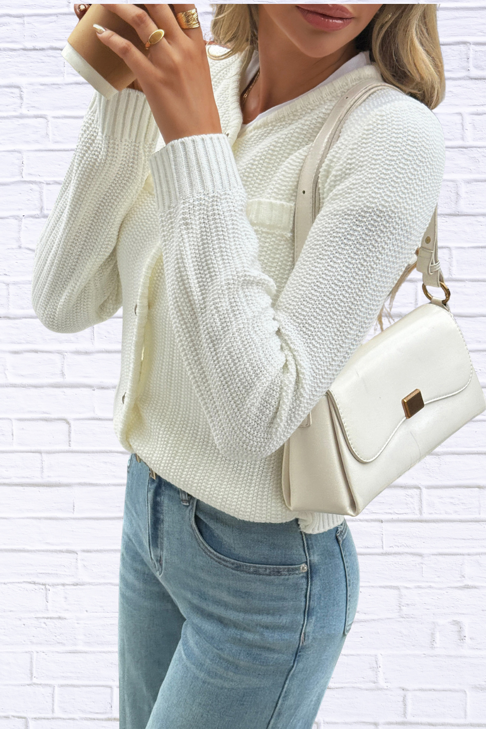 Front Ribbed Long Sleeve Cardigan