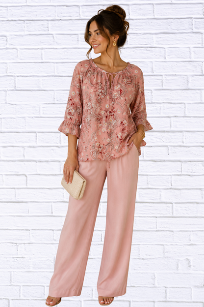Blush Paisley Floral Blouse for Women | Boutique Top