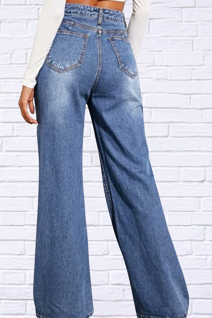 High Waist Wide Leg Jeans Dusty Blue