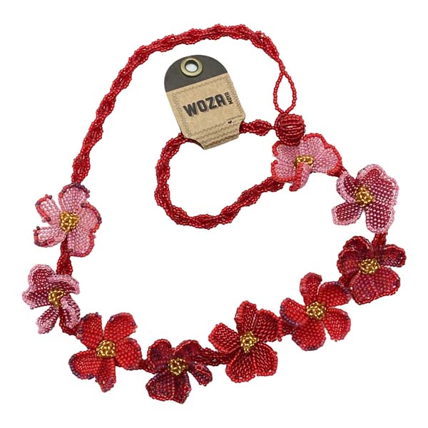 Tiny Hand Beaded Necklace Red Pink