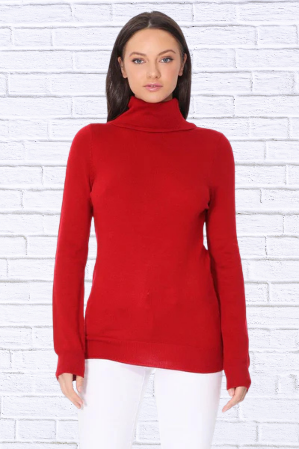 Turtleneck Spandex Stretch Pullover Sweater Red