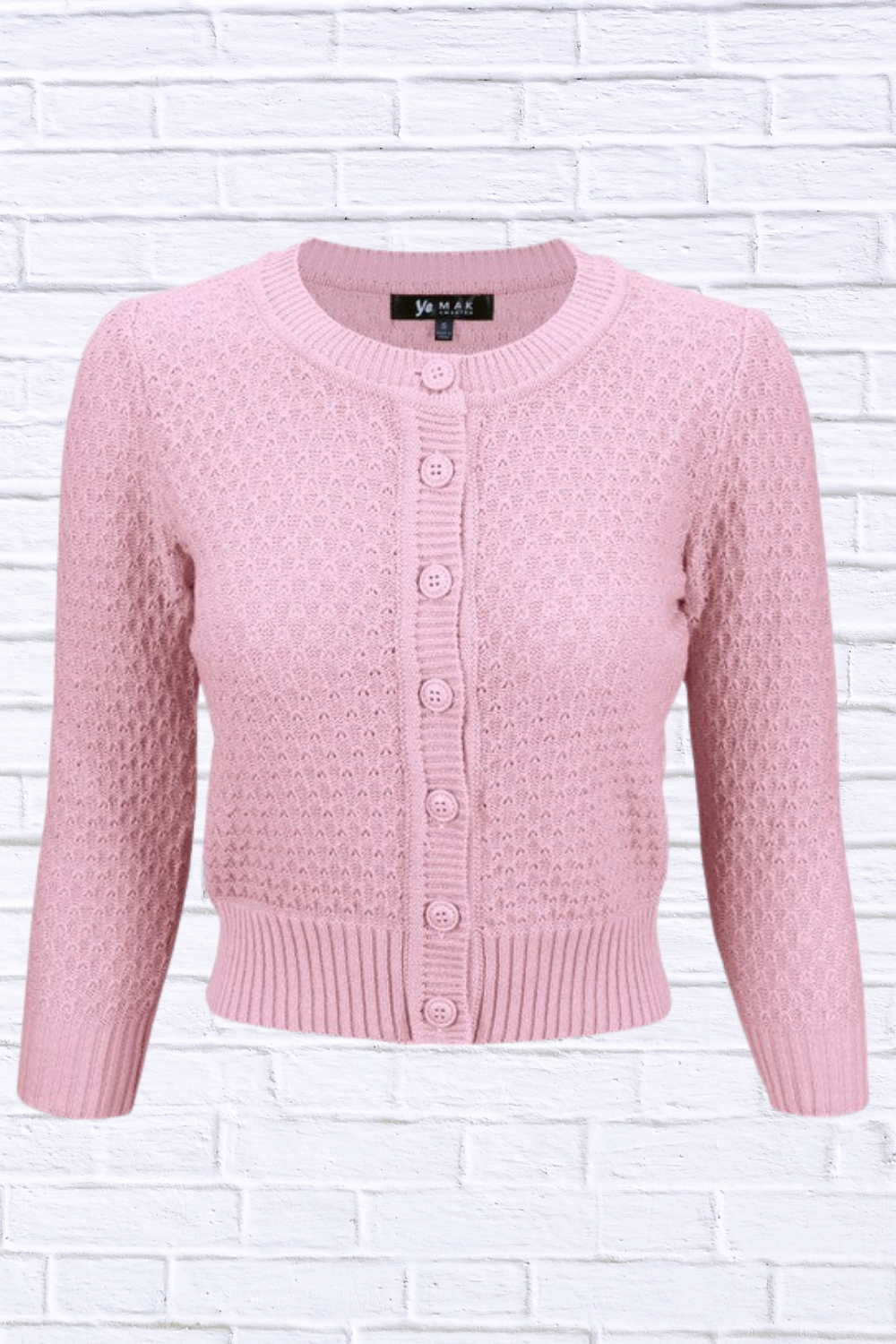 3/4 Sleeve Cute Pattern Cropped Cardigan Sweater Light Pink