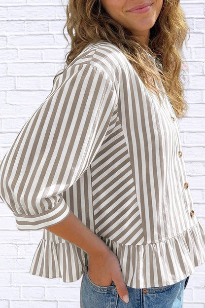 Striped Ruffle Hem Button-Down Shirt | Chic Women’s Top