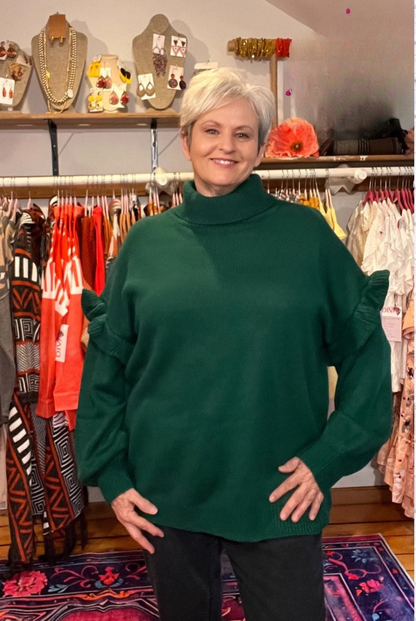 Turtleneck Dropped Shoulder Sweater – Women’s Oversized Knit Pullover for Cozy Effortless Style Dark Green Female