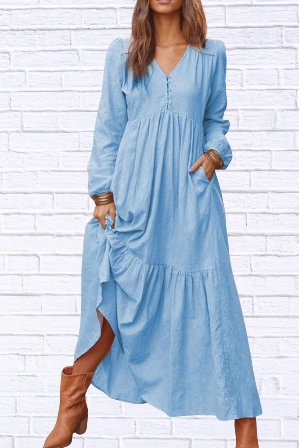 Plus Size V-Neck Tiered Maxi Dress | Flowy & Chic