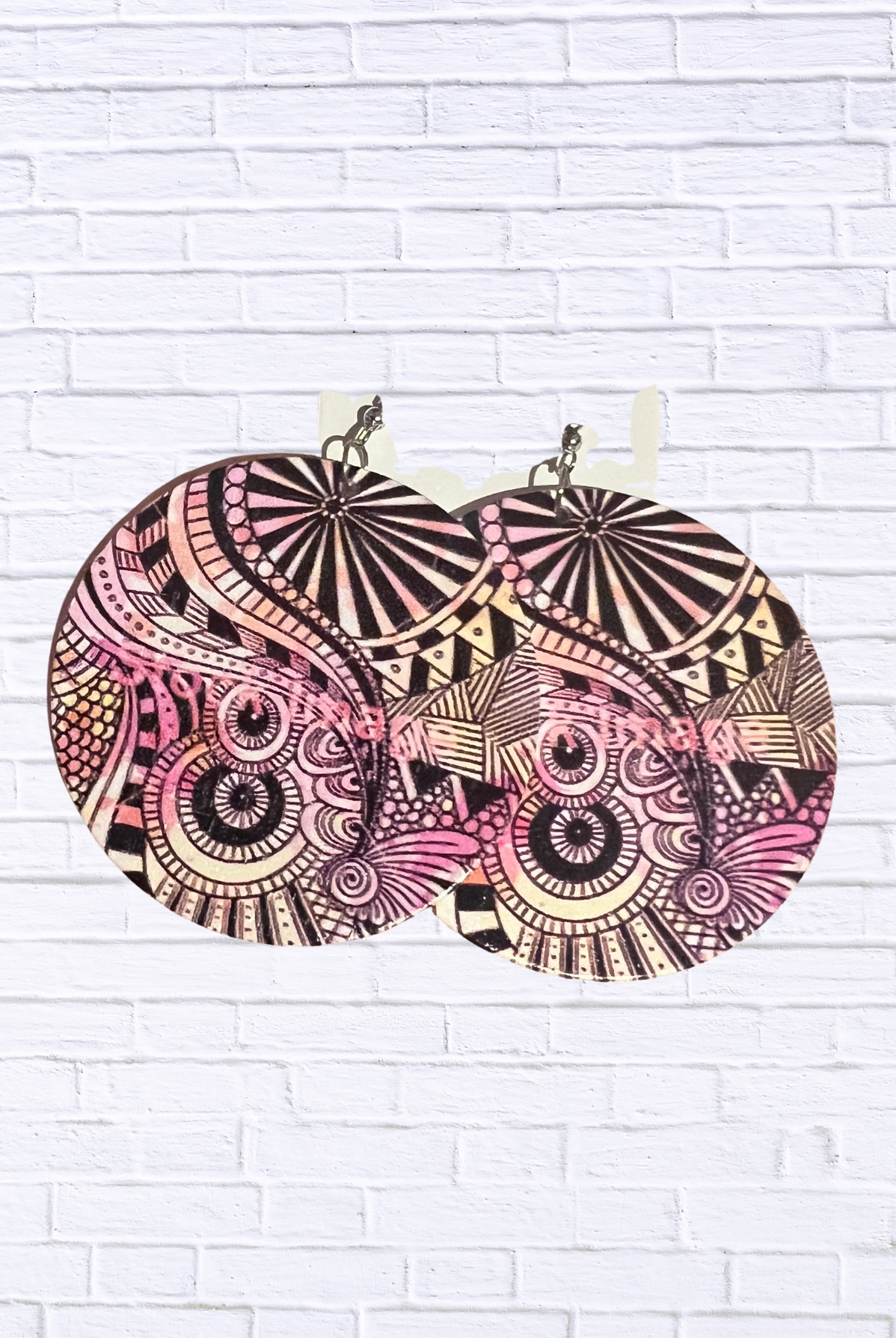 Vibrant Abstract Round Dangle Earrings Pink paisley