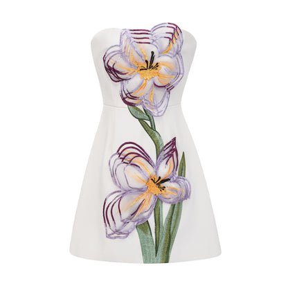 Irène White Off-Shoulder Sequin Floral Embroidered Mini Dress