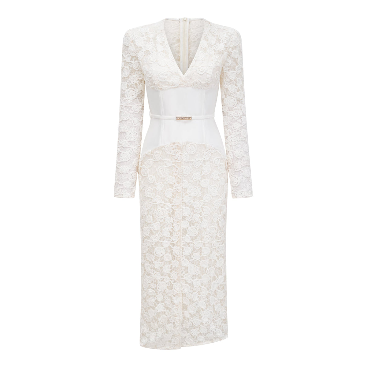 Oona White Floral Lace Pencil Midi Dress