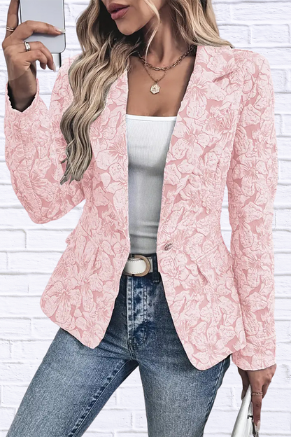 Floral Print Single Button Blazer with Pockets Pink