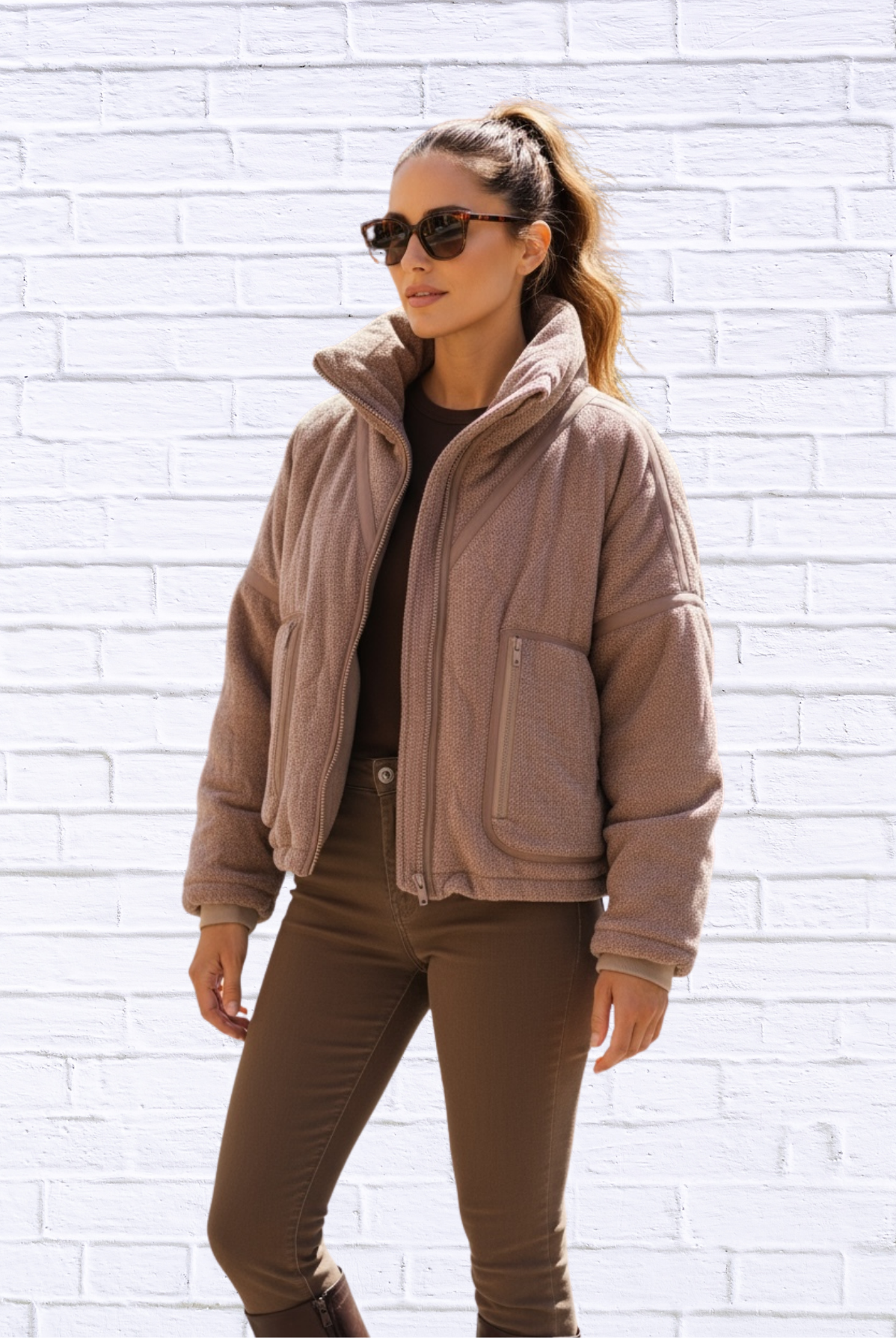 Pol Cozy Zip-Up High Collar Fleece Jacket