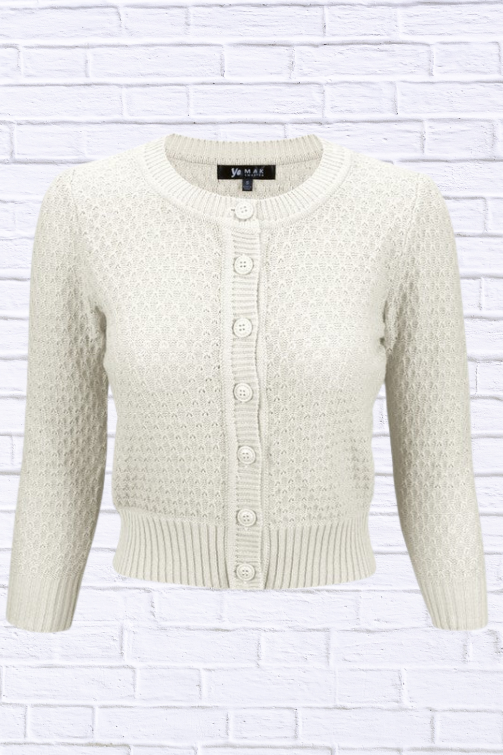 3/4 Sleeve Cute Pattern Cropped Cardigan Sweater Ivory
