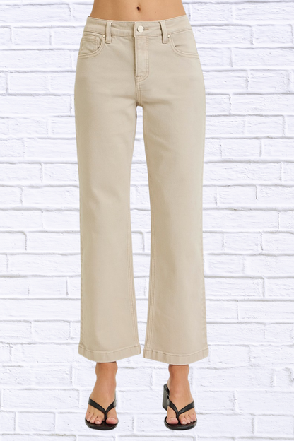 RISEN Full Size Tummy Control Mid Rise Ankle Straight Jeans Plus Size ALMOND 3