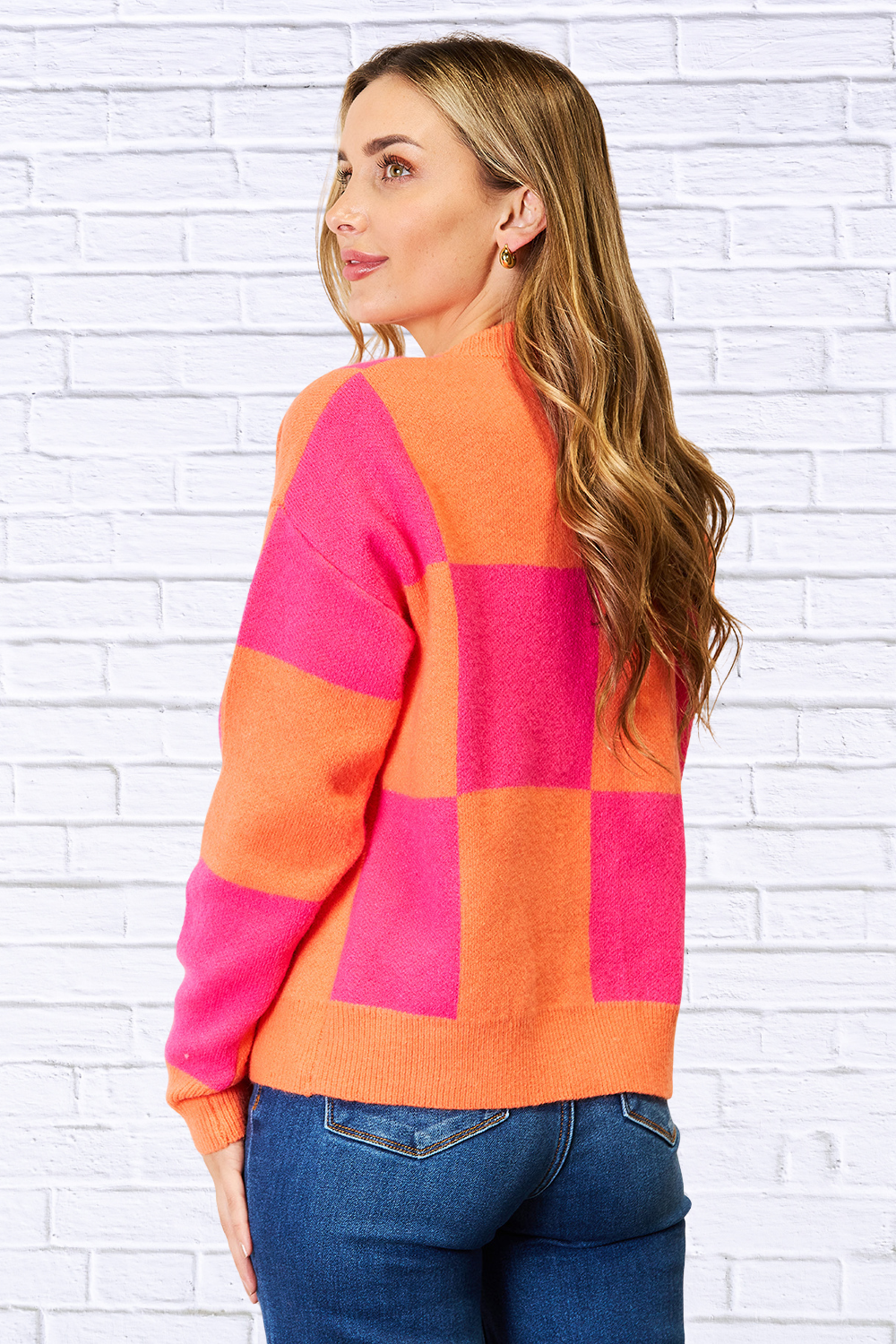 Melissa Woven Right Checkered V-Neck Dropped Shoulder Cardigan