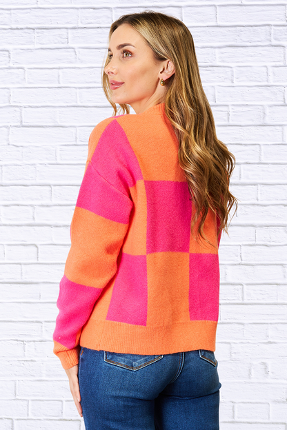 Melissa Woven Right Checkered V-Neck Dropped Shoulder Cardigan