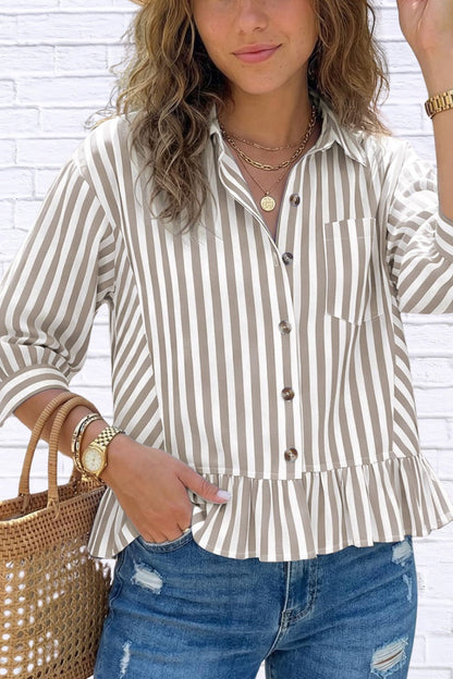 Striped Ruffle Hem Button-Down Shirt | Chic Women’s Top