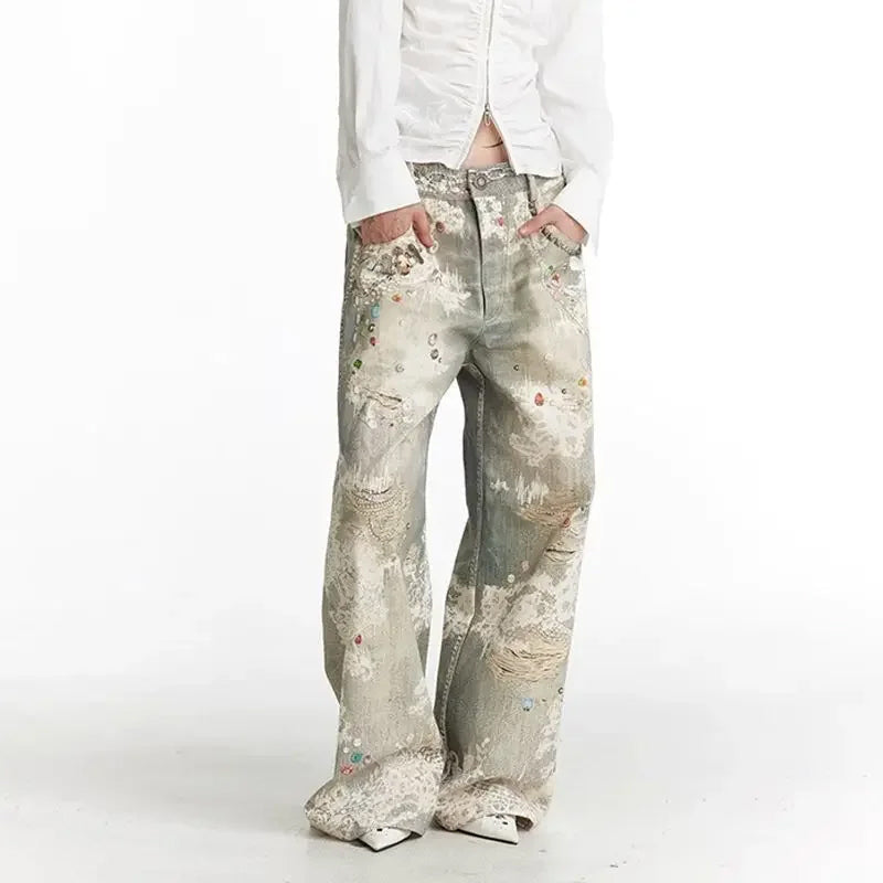 Elise Leroy Distressed Art Washed Jeans