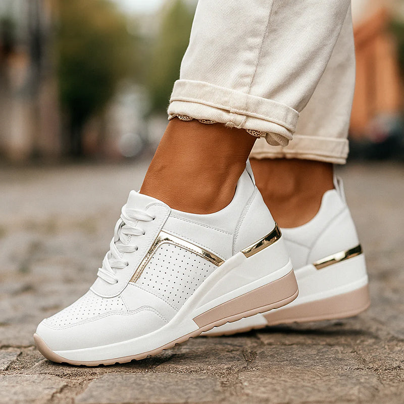 Elise Leroy Wedge Sneakers with Metallic Detail