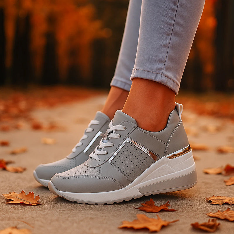 Elise Leroy Wedge Sneakers with Metallic Detail