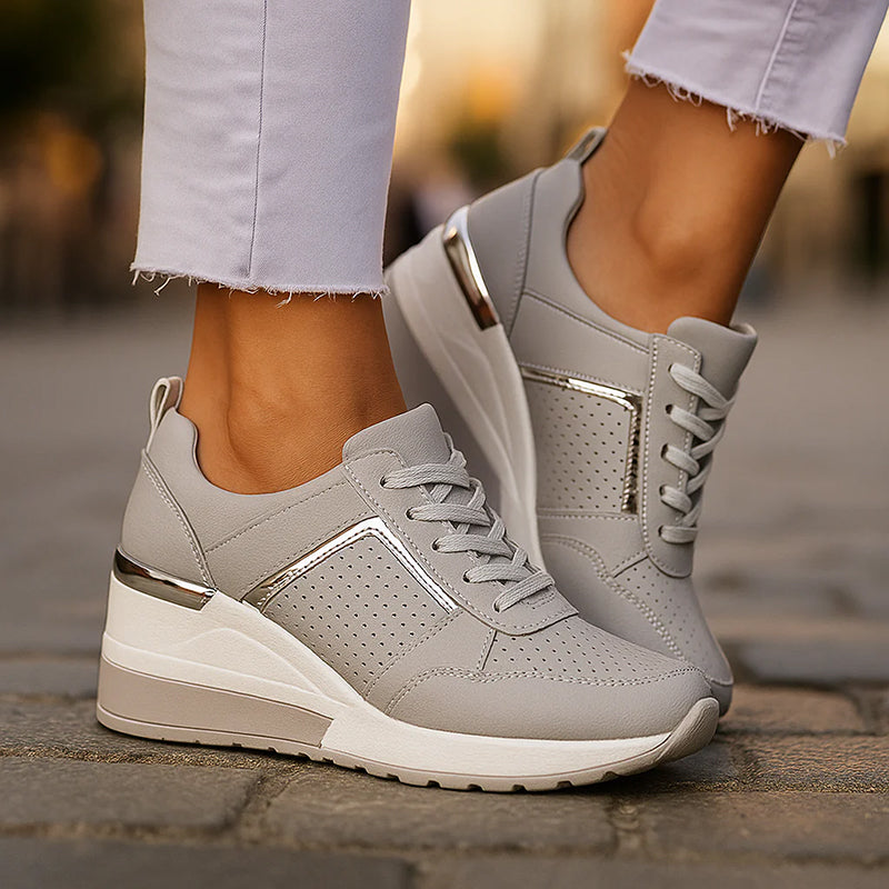 Elise Leroy Wedge Sneakers with Metallic Detail