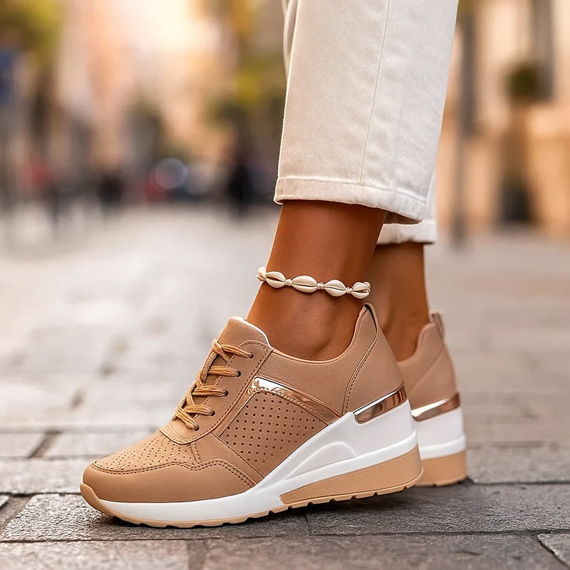 Elise Leroy Wedge Sneakers with Metallic Detail
