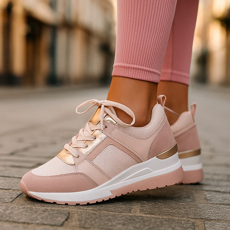Elise Leroy Wedge Sneakers with Metallic Detail