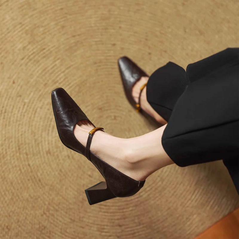 Eloria Genuine Leather Mary Jane Heels