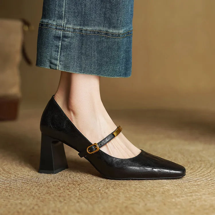 Eloria Genuine Leather Mary Jane Heels