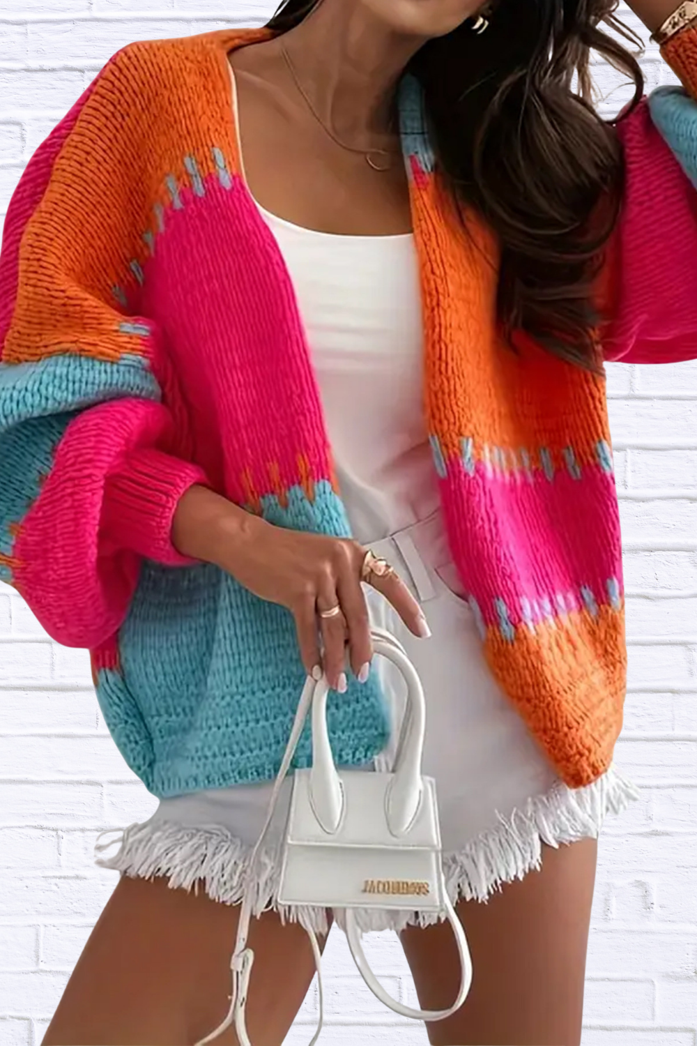Color Block Drop Shoulder Cardigan Orange
