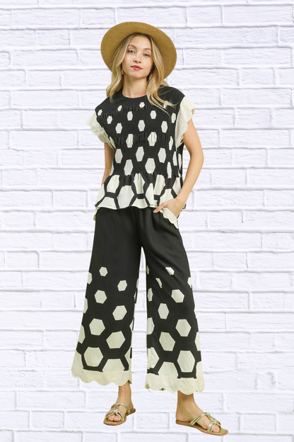Carmen Hexagon Print Peplum Top