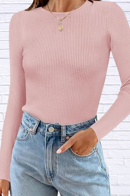 Ribbed Knit Slim Fit Long Sleeve T-Shirt
