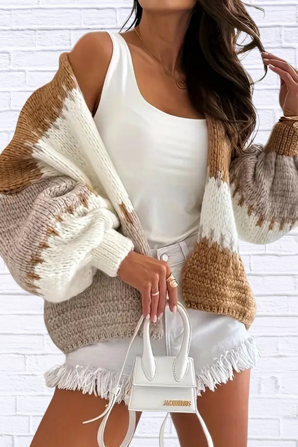 Color Block Drop Shoulder Cardigan Khaki