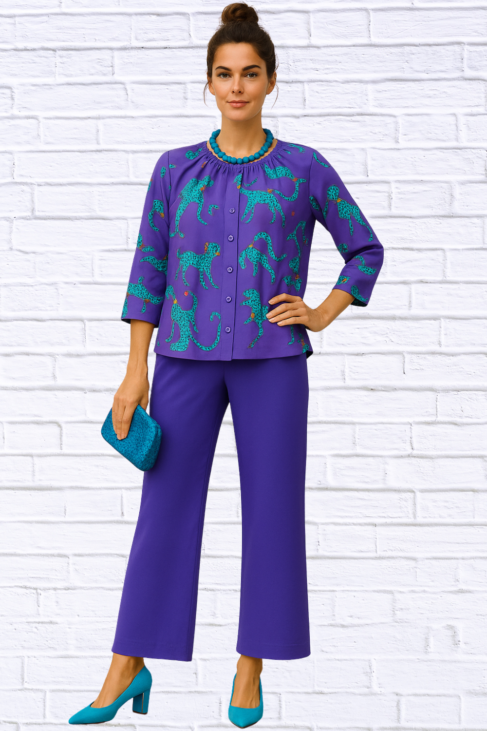 Sibella Reflection Blouse Purple and Cheetah Print