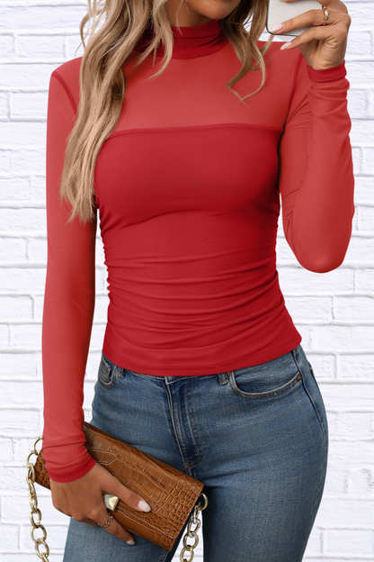 Mock Neck Long Sleeve Top Deep Red