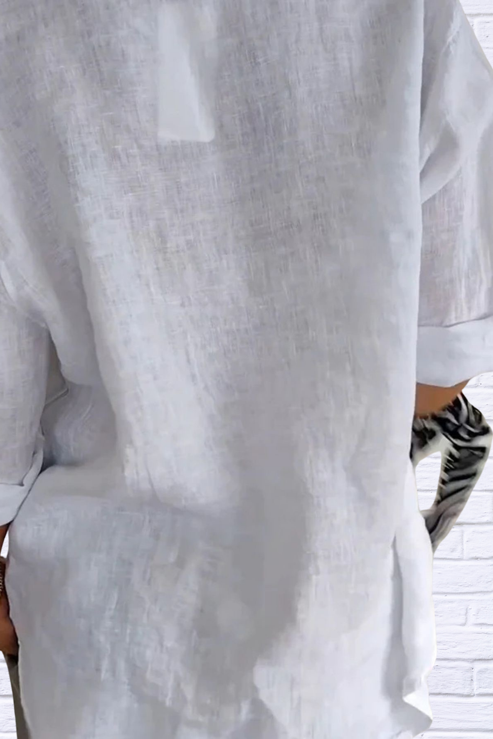 Full Size Linen Blend Notched Blouse Plus Size