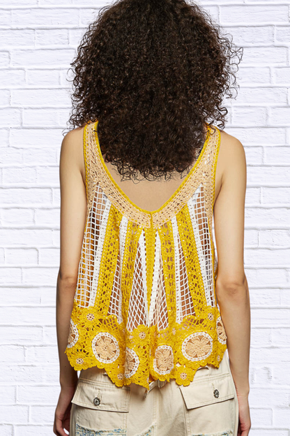 Lilly Openwork Stripe Pattern Flowy Tank with Scalloped Edge