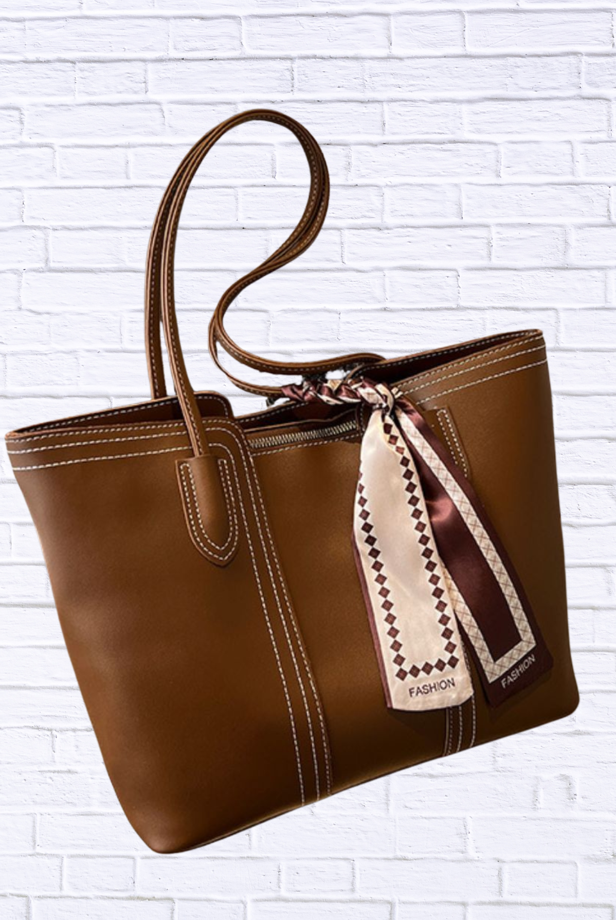 PU Leather Tote Bag Brown One Size