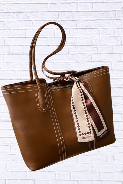 PU Leather Tote Bag Brown One Size