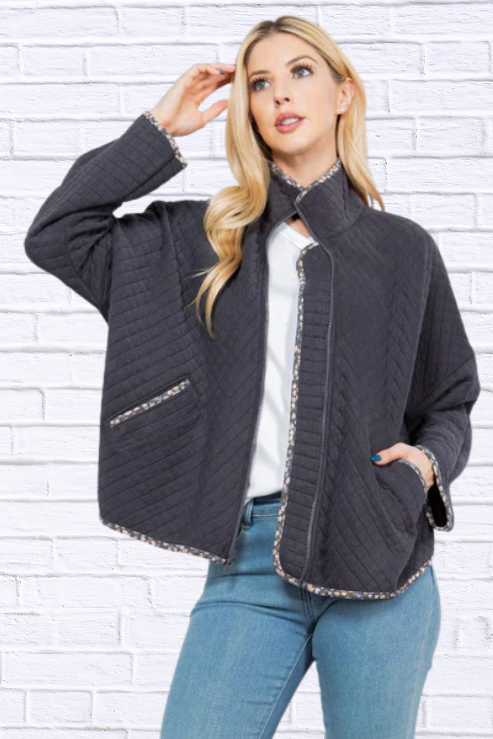 Quilt Jacket with Pockets CHARCOAL