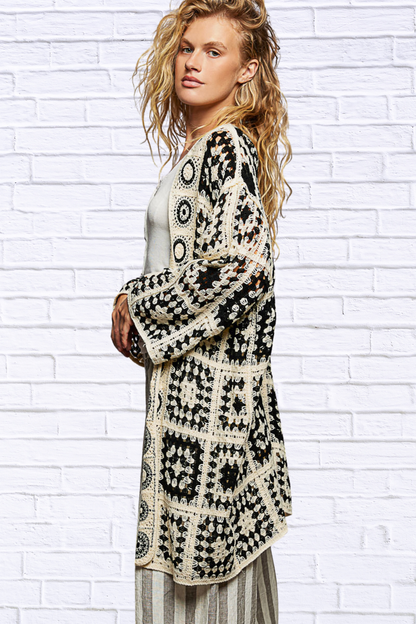Open Front Crochet Cardigan with Granny Square Pattern