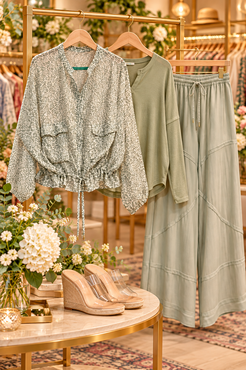 Sage Green Animal Print Chiffon Jacket