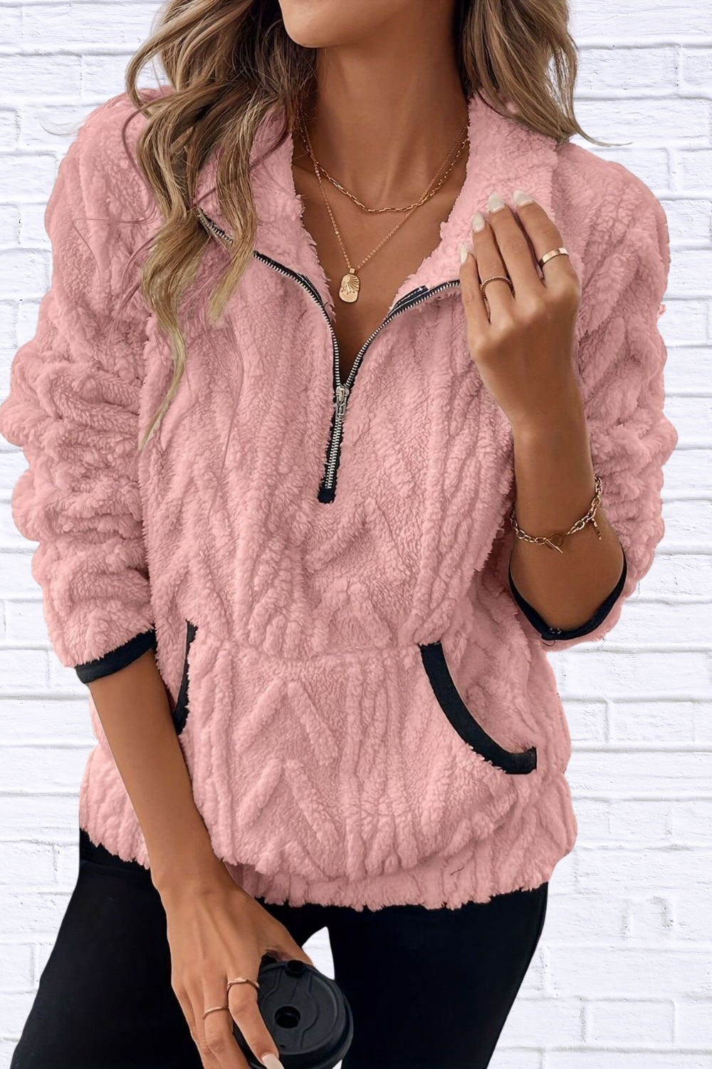 Full Size Half Zip Kangaroo Pocket Sweatshirt Plus Size