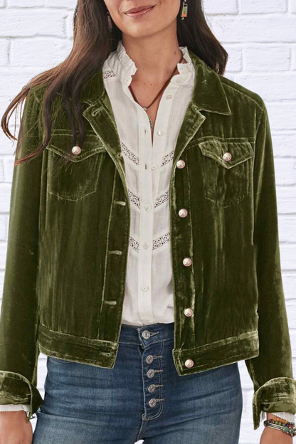 Button Up Long Sleeve Jacket with Chest Pockets Dark Green