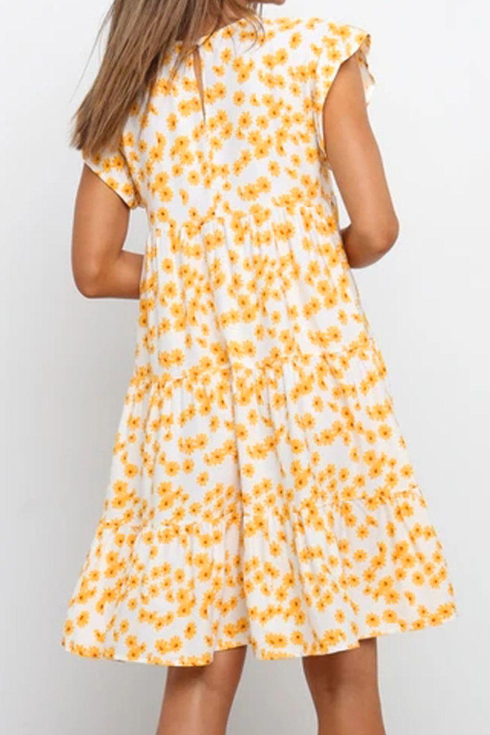 Floral Round Neck Tiered Mini Dress