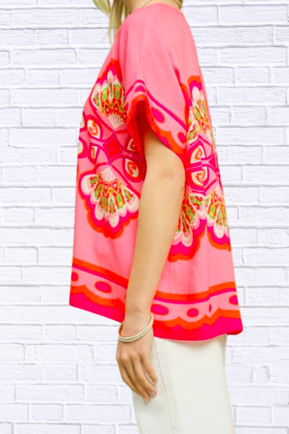 Pink Boho Print Blouse for Women | Boutique Statement Top