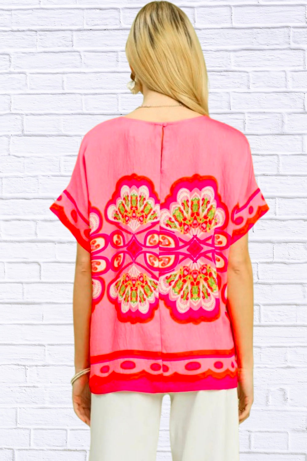 Pink Boho Print Blouse for Women | Boutique Statement Top