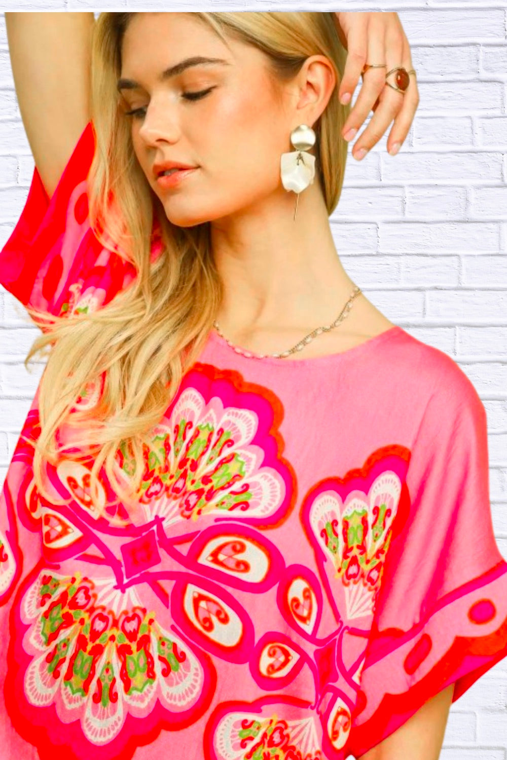 Pink Boho Print Blouse for Women | Boutique Statement Top